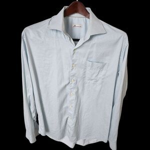 Peter Millar Men's XL 100% Cotton Blue White Geometric Button Up Shirt